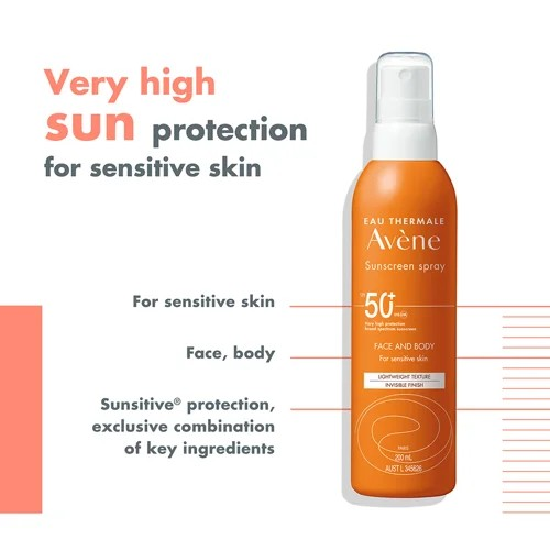 Avène Sunscreen Spray SPF 50+ 200ml - The Skin Lab Skincare